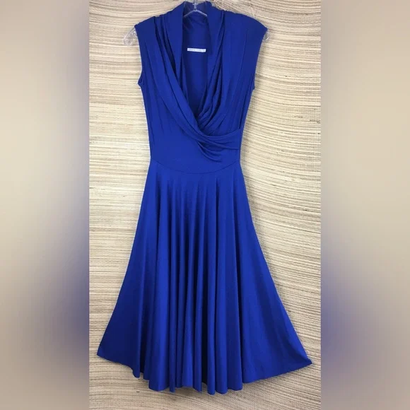 Nadia Tadd Royal Blue Faux Wrap Midi Dress Size S - Picture 3 of 11
